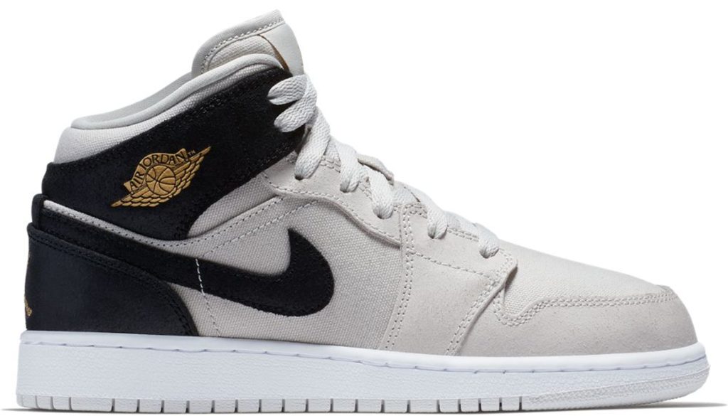 Jordan 1 Mid Light Bone Metallic Gold Black (GS) Light Bone/Metallic Gold-Black (554725-023)