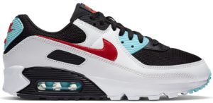 Nike Air Max 90 Aqua Red White Black (W) Summit White/Bleached Aqua-Black-Chile Red (DA4290-100)