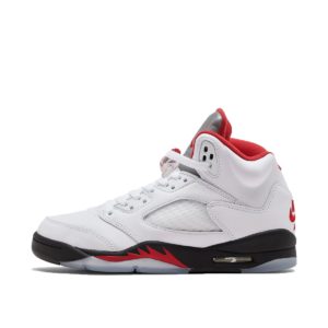 Jordan  5 Retro Fire Red Silver Tongue 2020 (GS) White/Black-Metallic Silver-Fire Red (440888-102)