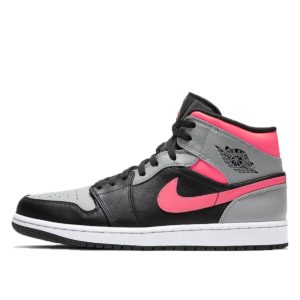 Jordan 1 Mid Pink Shadow Black/Hot Punch-Light Smoke Grey (554724-059)
