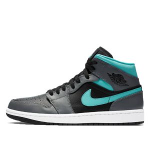 Jordan 1 Mid Grey Aqua Black/Light Aqua-Dark Smoke Grey (554724-063)