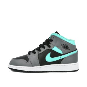 Jordan 1 Mid Grey Aqua (GS) Black/Light Aqua-Dark Smoke Grey (554725-063)