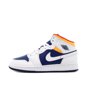 Jordan 1 Mid White Laser Orange Deep Royal Blue (GS) White/Laser Orange-Deep Royal Blue (554725-131)
