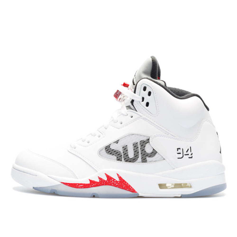 Jordan 5 Retro Supreme White White/Fire Red-Black (824371-101)
