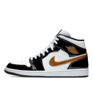 Air Jordan Nike AJ I 1 Mid Patent Black White Gold (852542-007)