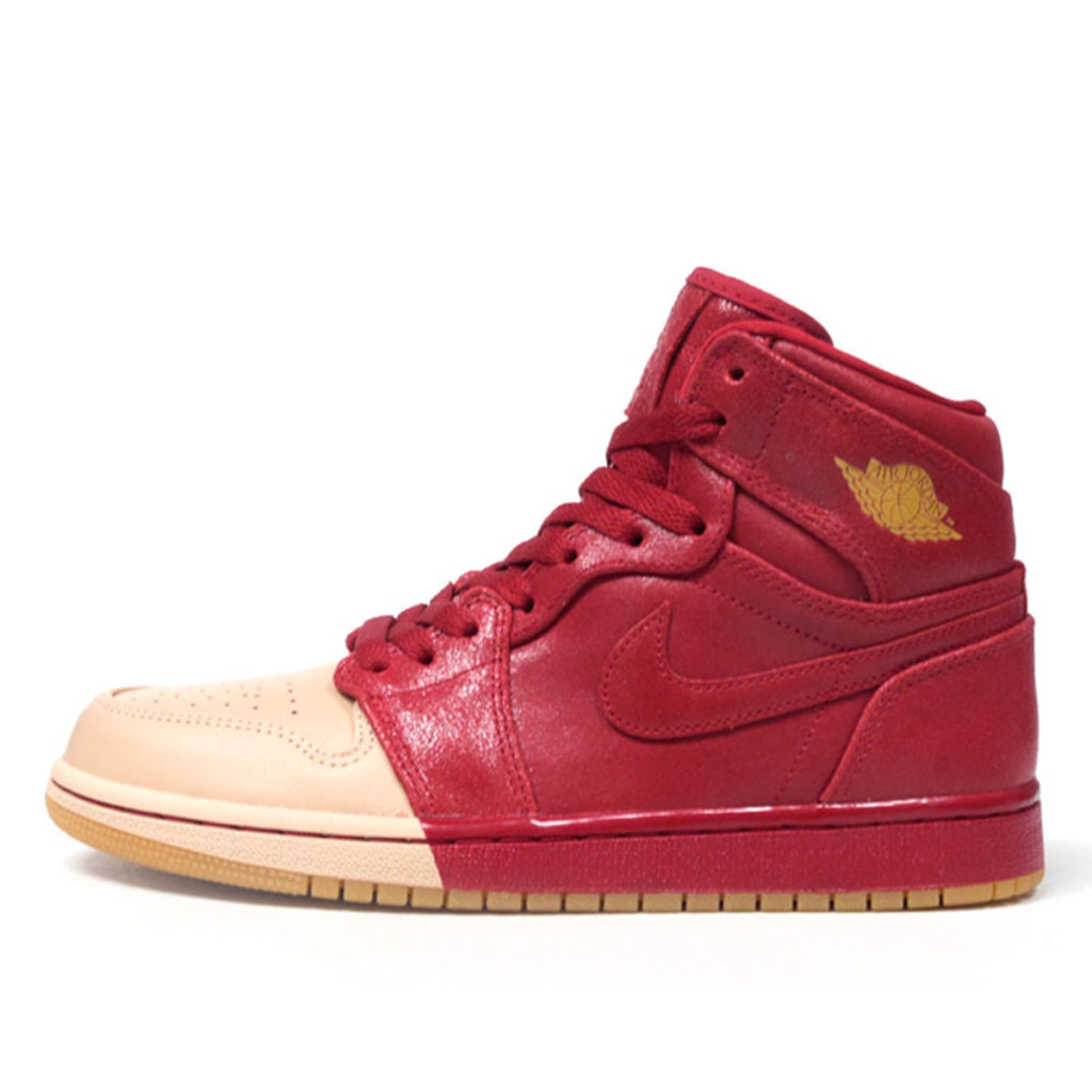 Air Jordan Womens Nike AJ I 1 Retro High Premium PRM ‘Dipped Toe Pack’ Red Tan (2018) (AH7389-607)