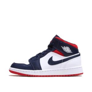Jordan 1 Mid SE USA (GS) White/Varsity Red-Midnight Navy (BQ6931-104)