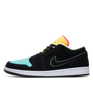 Jordan 1 Low Black Aurora Green Laser Orange Black/Black-Aurora Green-Laser Orange-Bright Crimson (CK3022-013)
