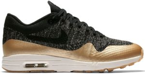 Nike  Air Max 1 Ultra Flyknit Metallic Gold (W) Black/Metallic Gold-White (881195-001)