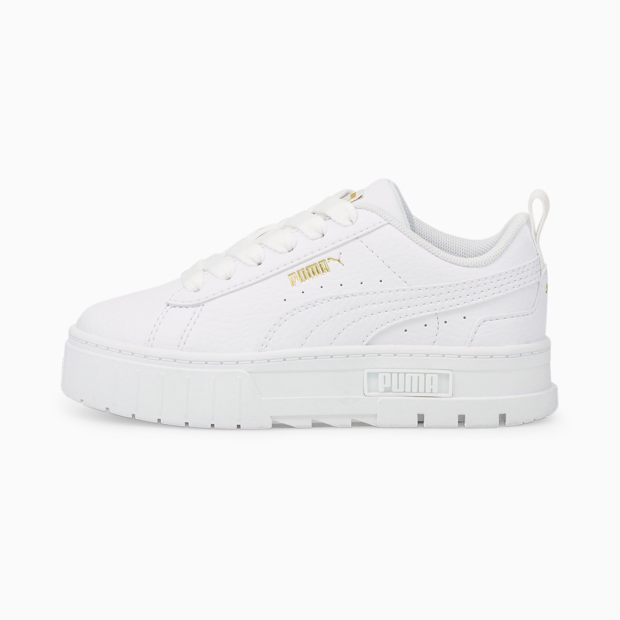 PUMA Mayze Leather Kids’ White/Gold (384528-01)