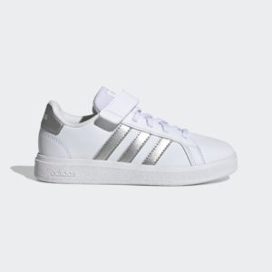 Adidas Grand Court Elastic Lace and Top Strap Cloud White / Matte Silver / Matte Silver (GW6516)