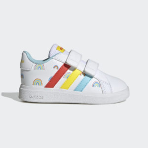 Adidas Grand Court Sustainable Lifestyle Court Two-Strap Hook-and-Loop Cloud White / Bold Orange / Impact Yellow (GY2489)