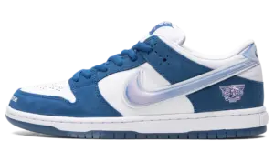 Nike SB Dunk Low Born x Raised (FN7819-400): blue suede, pink stamp