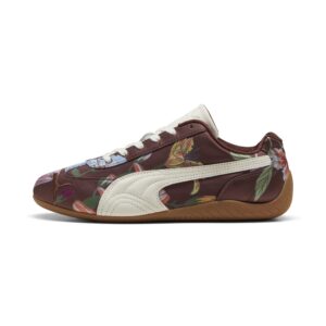 Puma Speedcat Silky "Chocotart / Warm White" (407840-02): satin florals, and a floor under retail